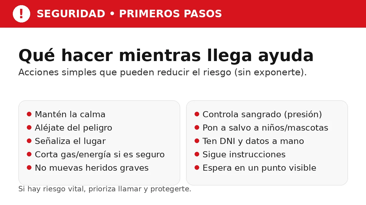 Qué hacer mientras llega la ayuda: señalizar el lugar y seguir instrucciones del operador
