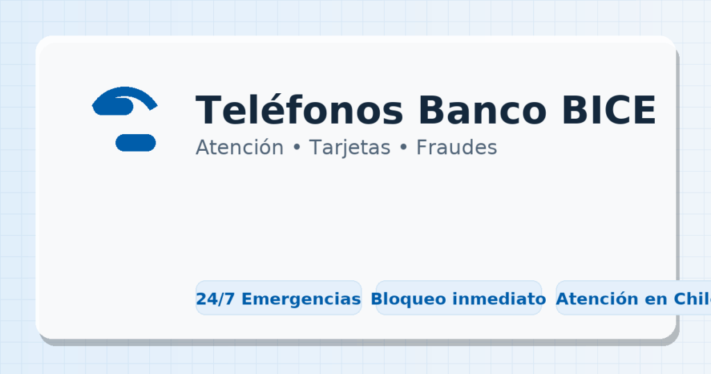 Teléfonos Banco BICE: Atención, Tarjetas y Fraudes — ícono de teléfono sobre tarjeta blanca