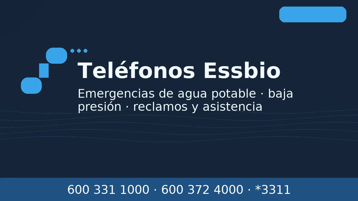 Teléfonos Essbio con números 600 331 1000, 600 372 4000 y *3311 para atención y cortes de agua