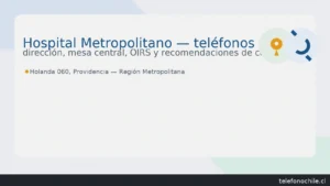 Hospital Metropolitano Santiago (Providencia): teléfonos y ayuda; dirección Holanda 060, mesa central y canales oficiales — telefonochile.cl