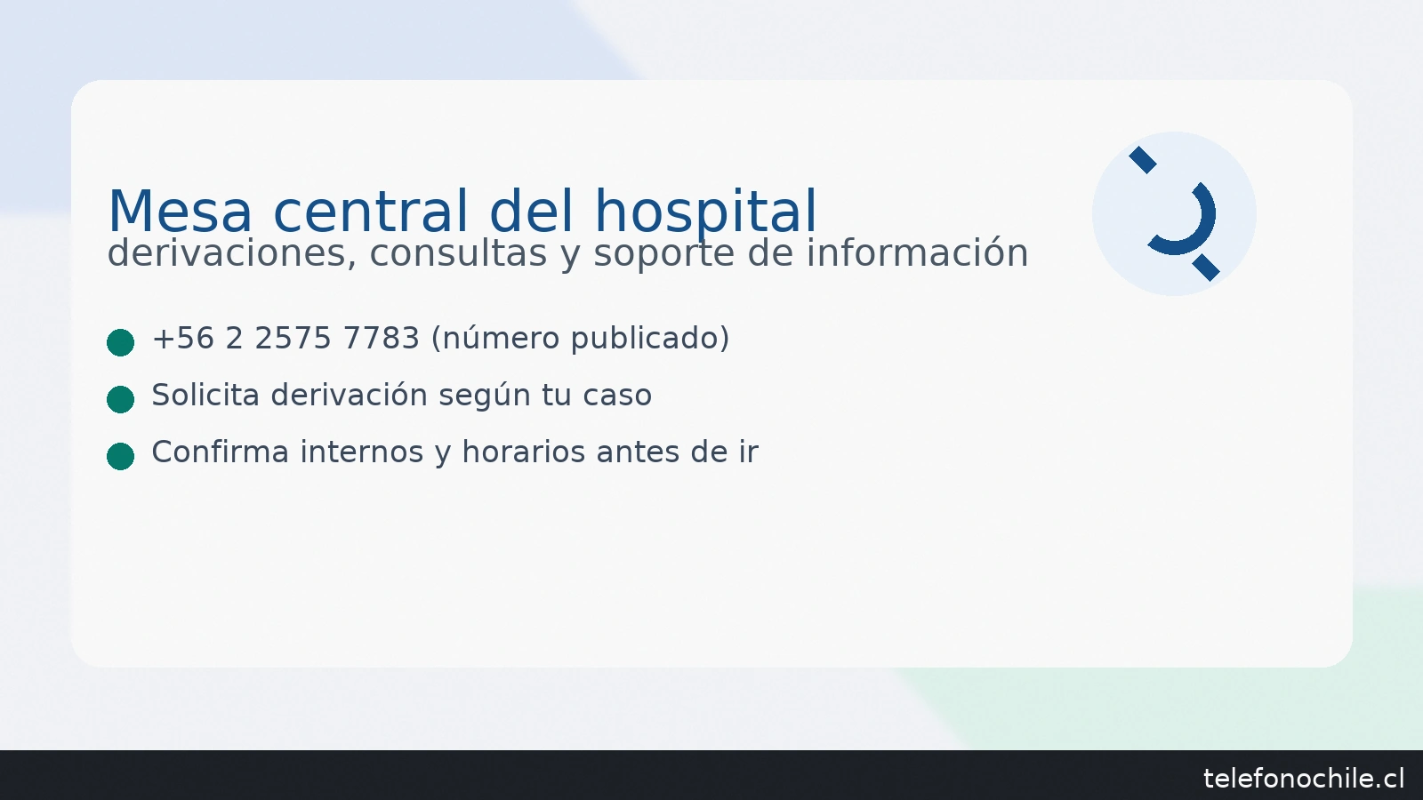 Mesa central Hospital Metropolitano: +56 2 2575 7783 para derivaciones, consultas y confirmación de internos — telefonochile.cl