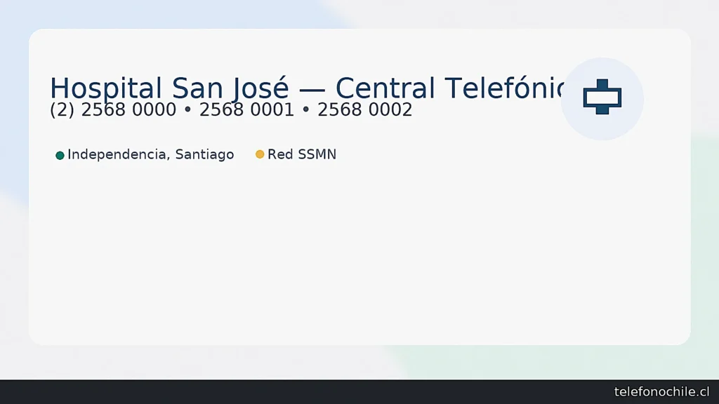 Hospital San José (Independencia) — Central telefónica (2) 2568 0000 • 2568 0001 • 2568 0002 | Dirección San José 1196 | Red Servicio de Salud Metropolitano Norte.