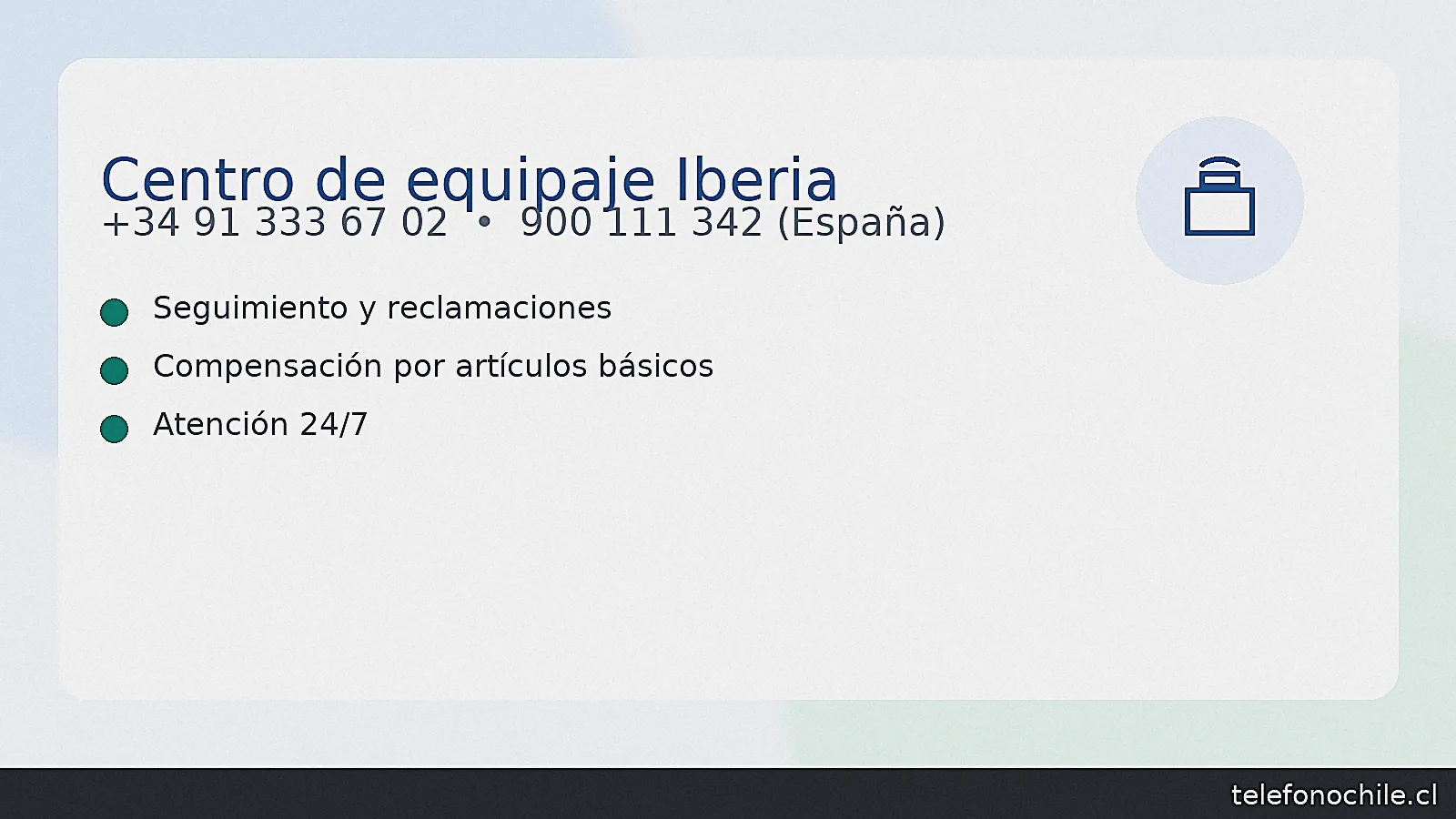 Equipaje Iberia — Centro 24/7: +34 91 333 67 02 y 900 111 342 (España) — seguimiento y reclamaciones — telefonochile.cl.