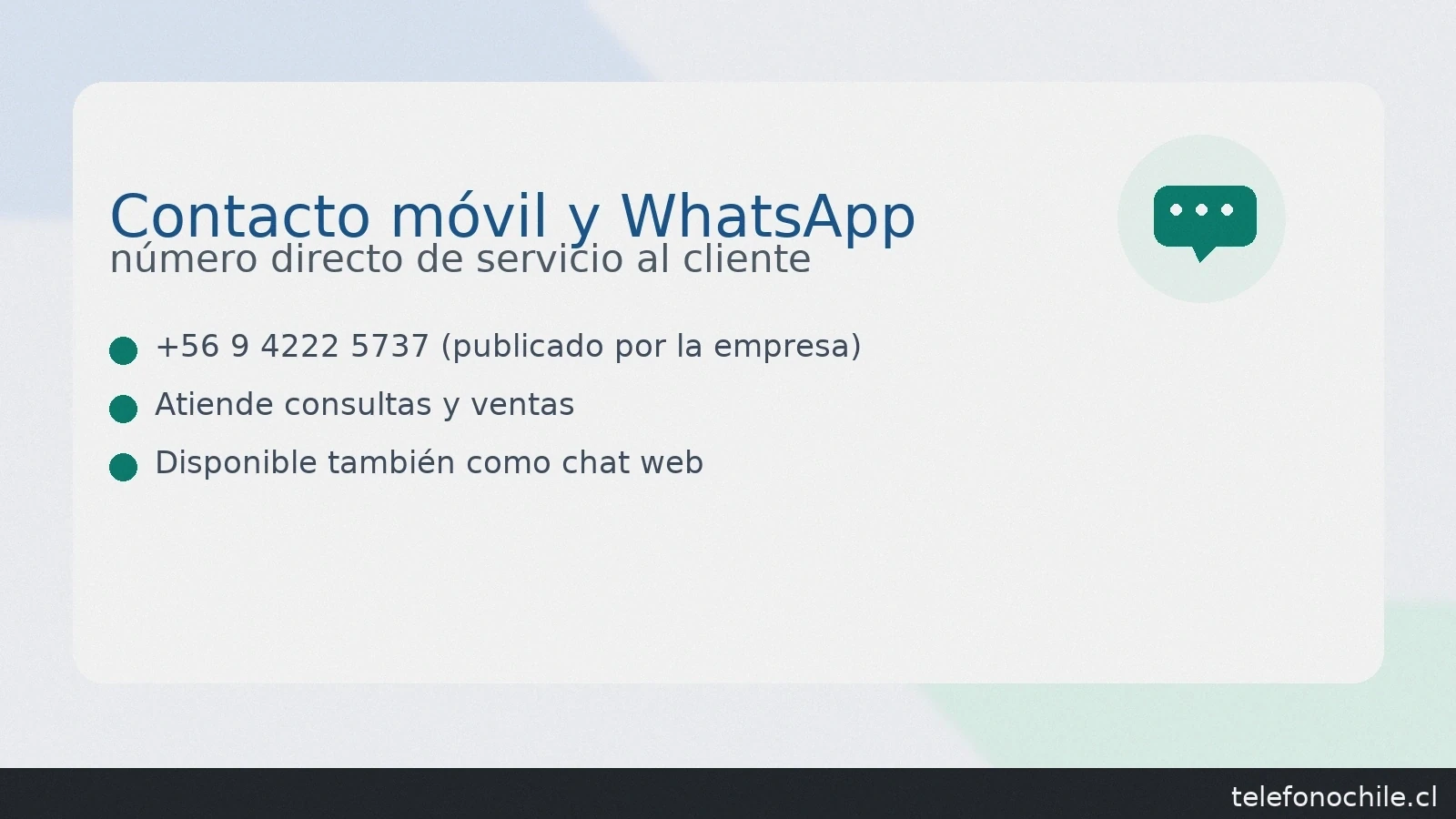 WhatsApp y contacto móvil de María Soto Repuestos: +56 9 4222 5737 para consultas y ventas — telefonochile.cl