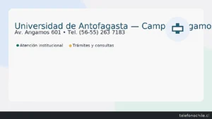 Universidad de Antofagasta — Campus Angamos, Av. Angamos 601; contacto institucional (56-55) 263 7183.