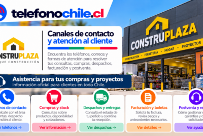 Guía de atención de ConstrupLaza con información sobre compras, stock, despachos, facturación, pagos y servicio de postventa.