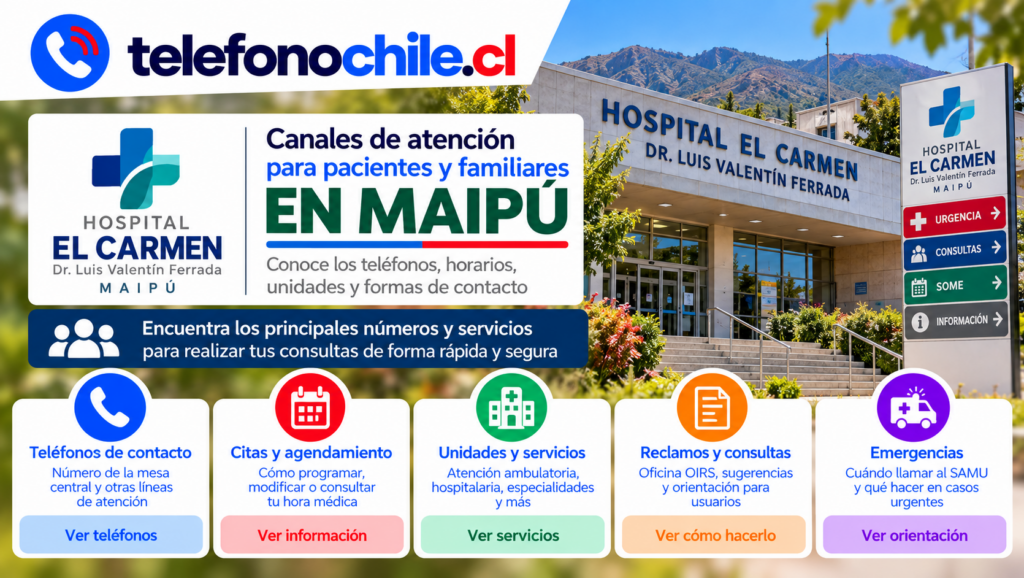 Hospital El Carmen de Maipú, teléfonos de contacto, citas, servicios, OIRS y orientación para pacientes y familiares.