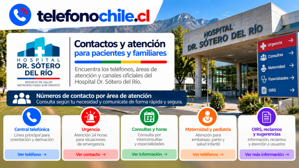 Teléfonos y canales de atención del Hospital Dr. Sótero del Río para pacientes y familiares.
