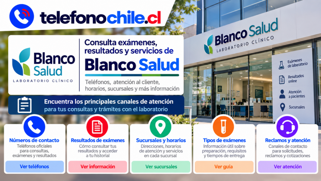 Blanco Salud con información sobre exámenes, resultados, sucursales y atención a pacientes