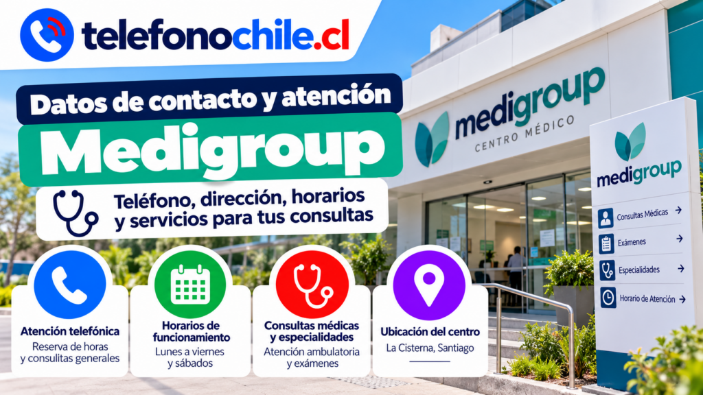 Medigroup en La Cisterna con información de contacto, horarios de atención, consultas médicas y servicios de salud.