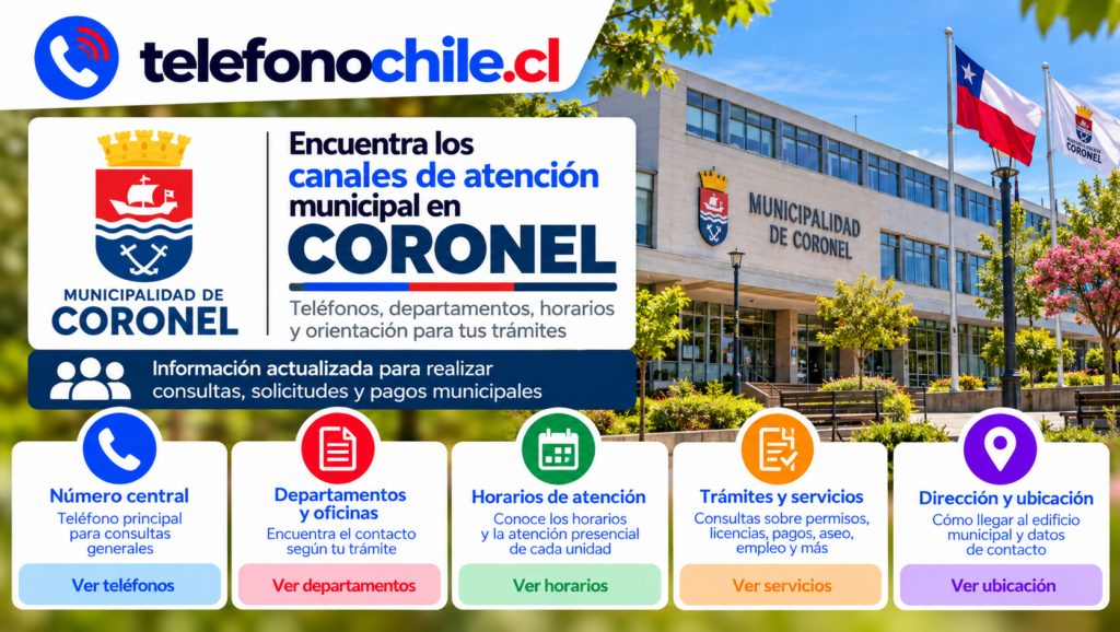 Municipalidad de Coronel: canales de atención, teléfonos, departamentos, horarios y trámites municipales.