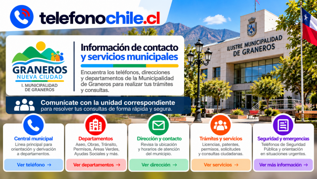 Municipalidad de Graneros y sus principales canales de atención ciudadana, departamentos y servicios públicos.