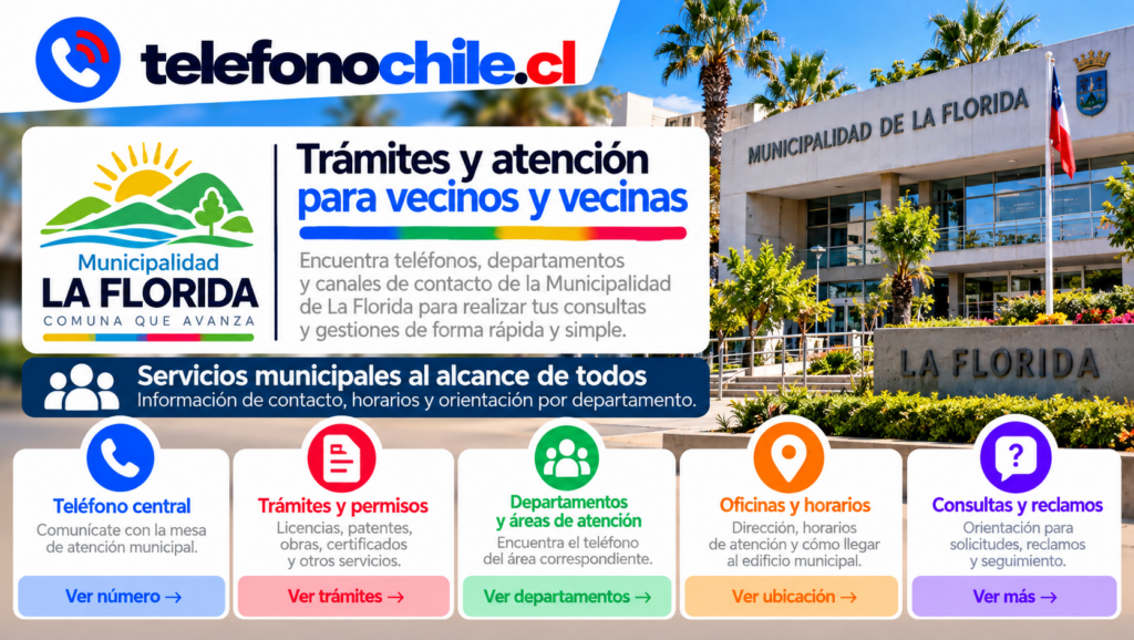 Municipalidad de La Florida con información de teléfonos, trámites, departamentos, oficinas, horarios y atención a vecinos.