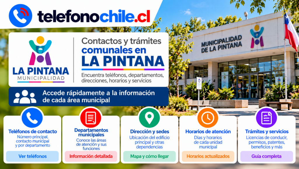 Contactos y trámites comunales de La Pintana, con teléfonos, departamentos, direcciones, horarios y servicios municipales.