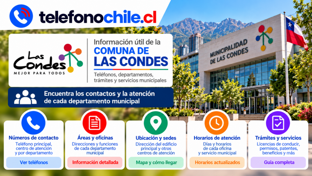 Información útil de Las Condes con teléfonos, oficinas, ubicaciones, horarios y servicios municipales.