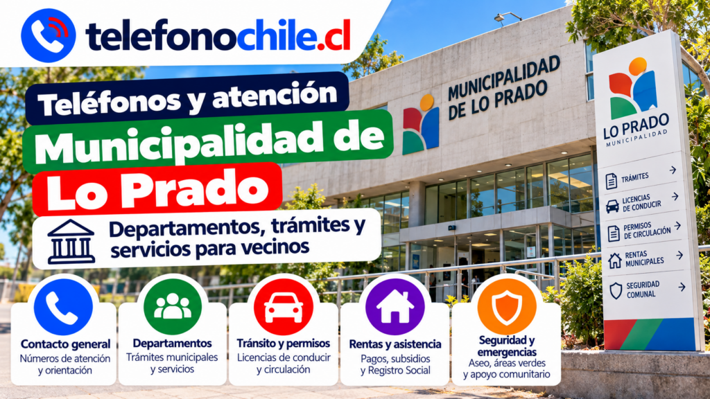 Municipalidad de Lo Prado con información sobre teléfonos, departamentos, trámites, licencias de conducir, permisos de circulación y servicios municipales.