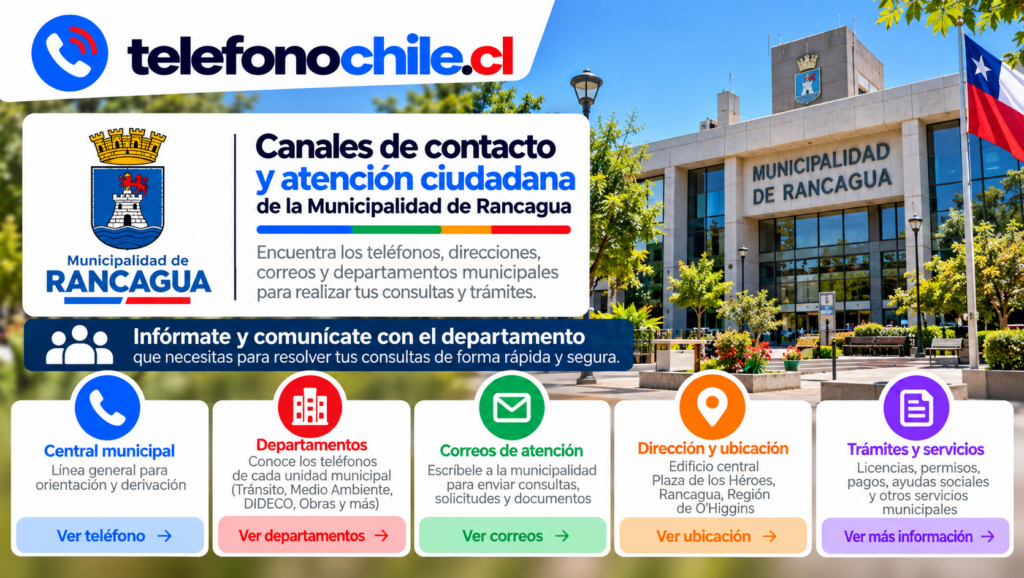 Canales de contacto, departamentos y servicios de la Municipalidad de Rancagua.