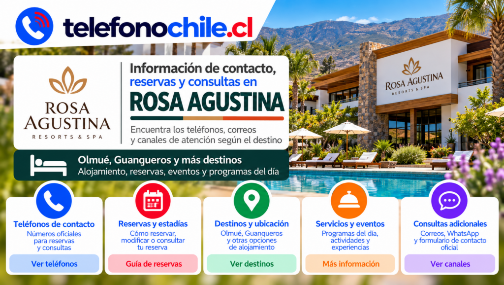 Rosa Agustina Resorts & Spa en Chile, información de contacto, reservas y consultas en Olmué y Guanaqueros.